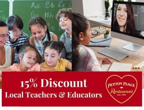 Peyton Place is offering a 15% Discount to Local Teachers & ALL School Staff!